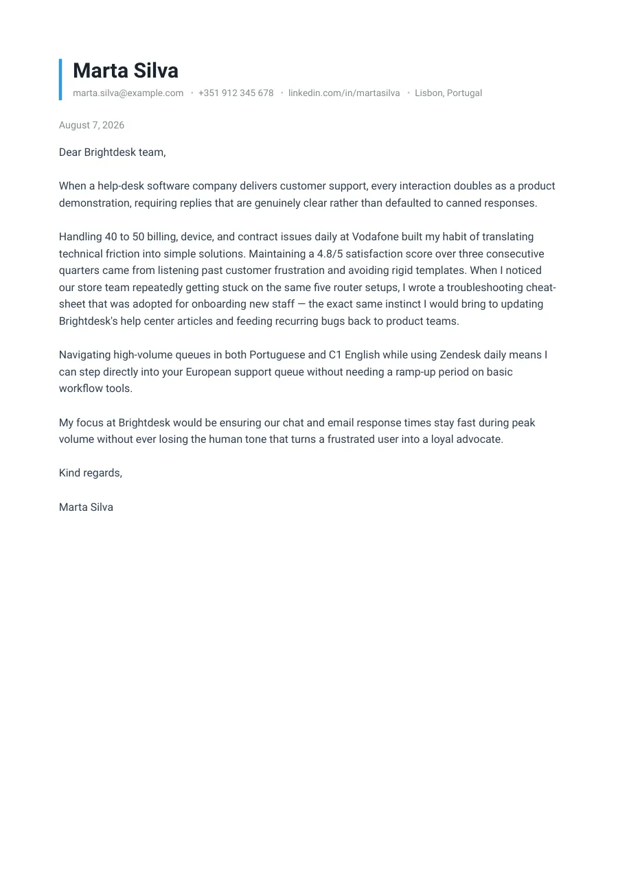 Marta's cover letter — document preview, page 1