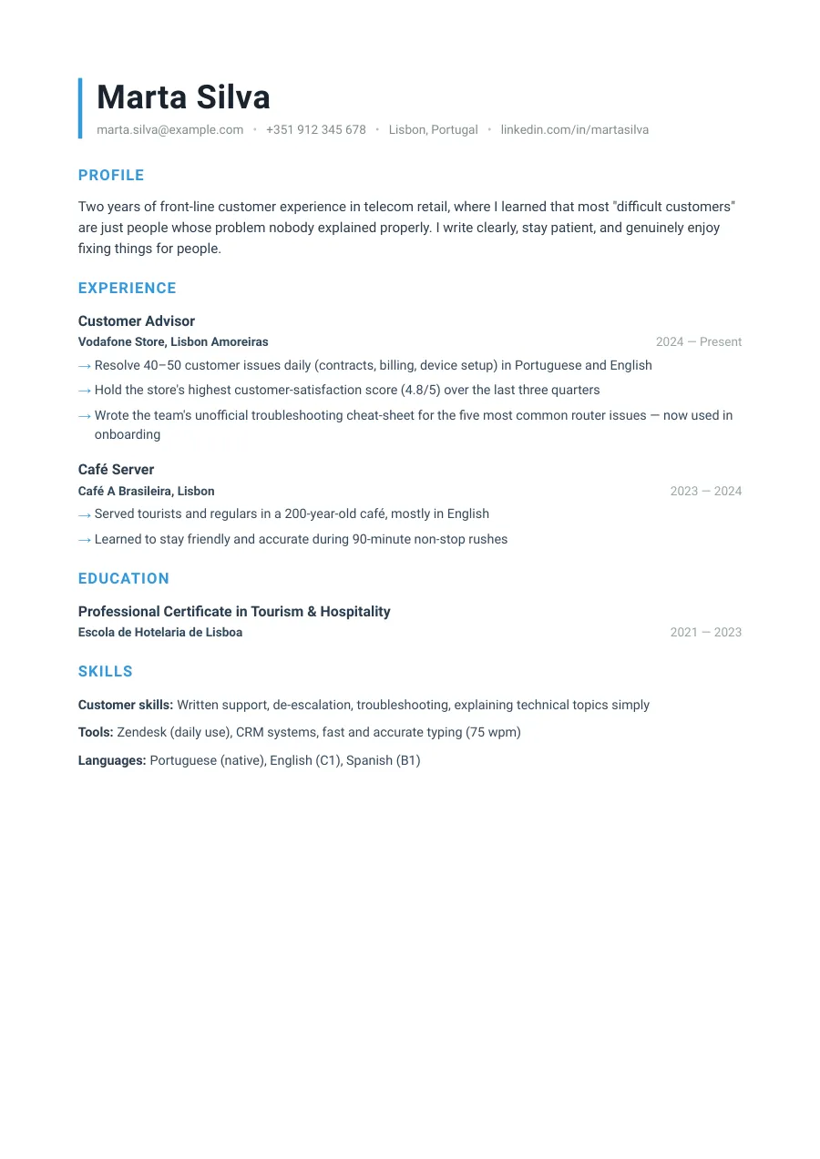 Marta's resume — document preview, page 1