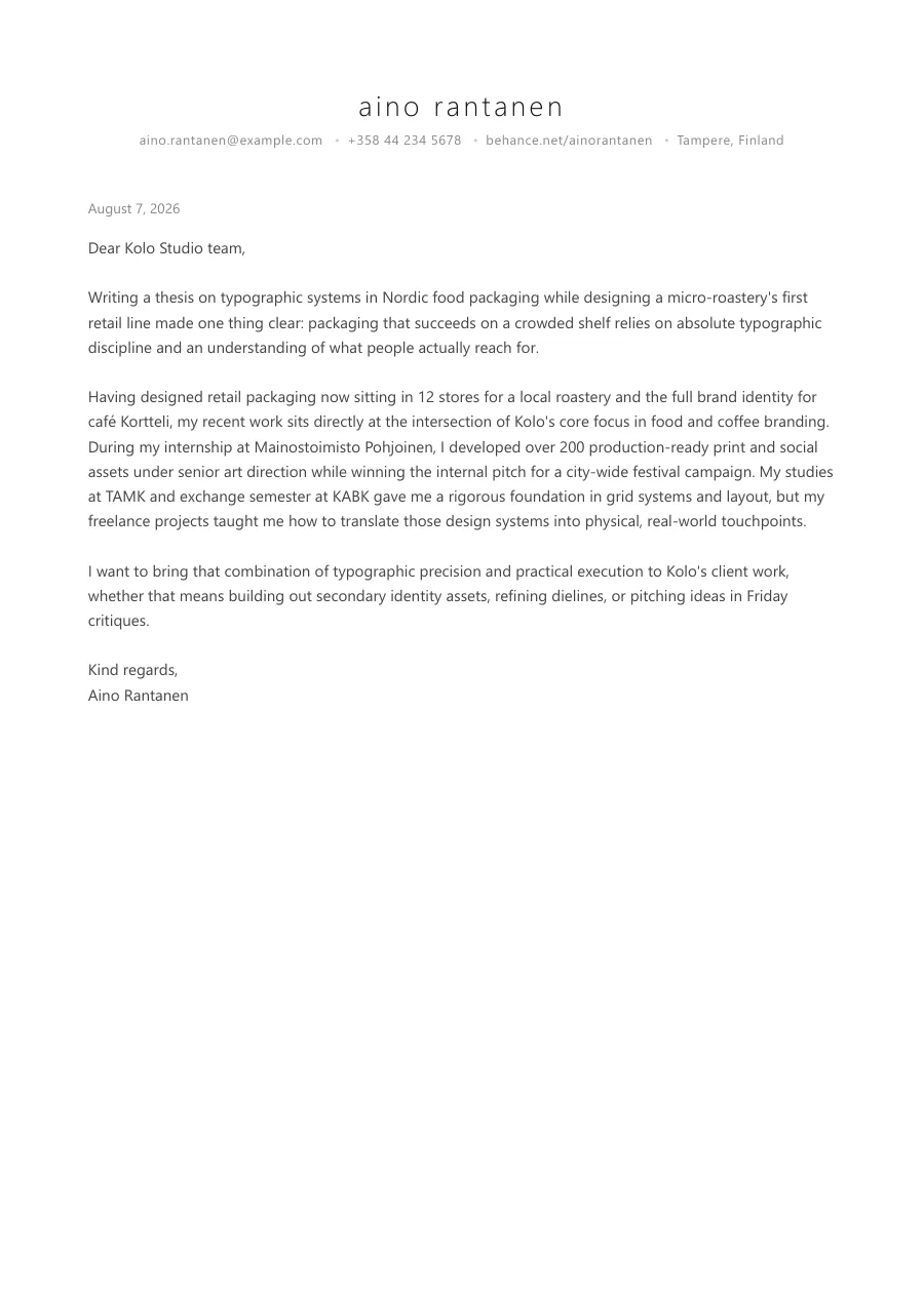 Aino's cover letter — document preview, page 1