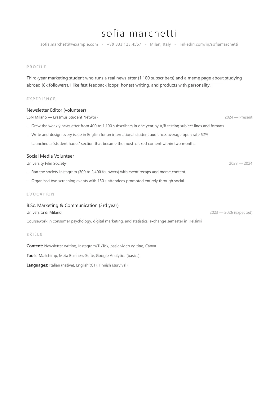 Sofia's resume — document preview, page 1