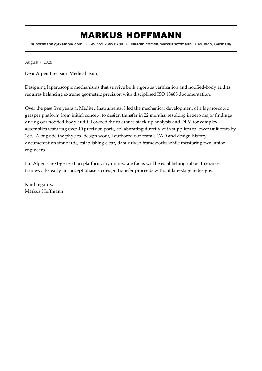 Markus's cover letter — document preview, page 1
