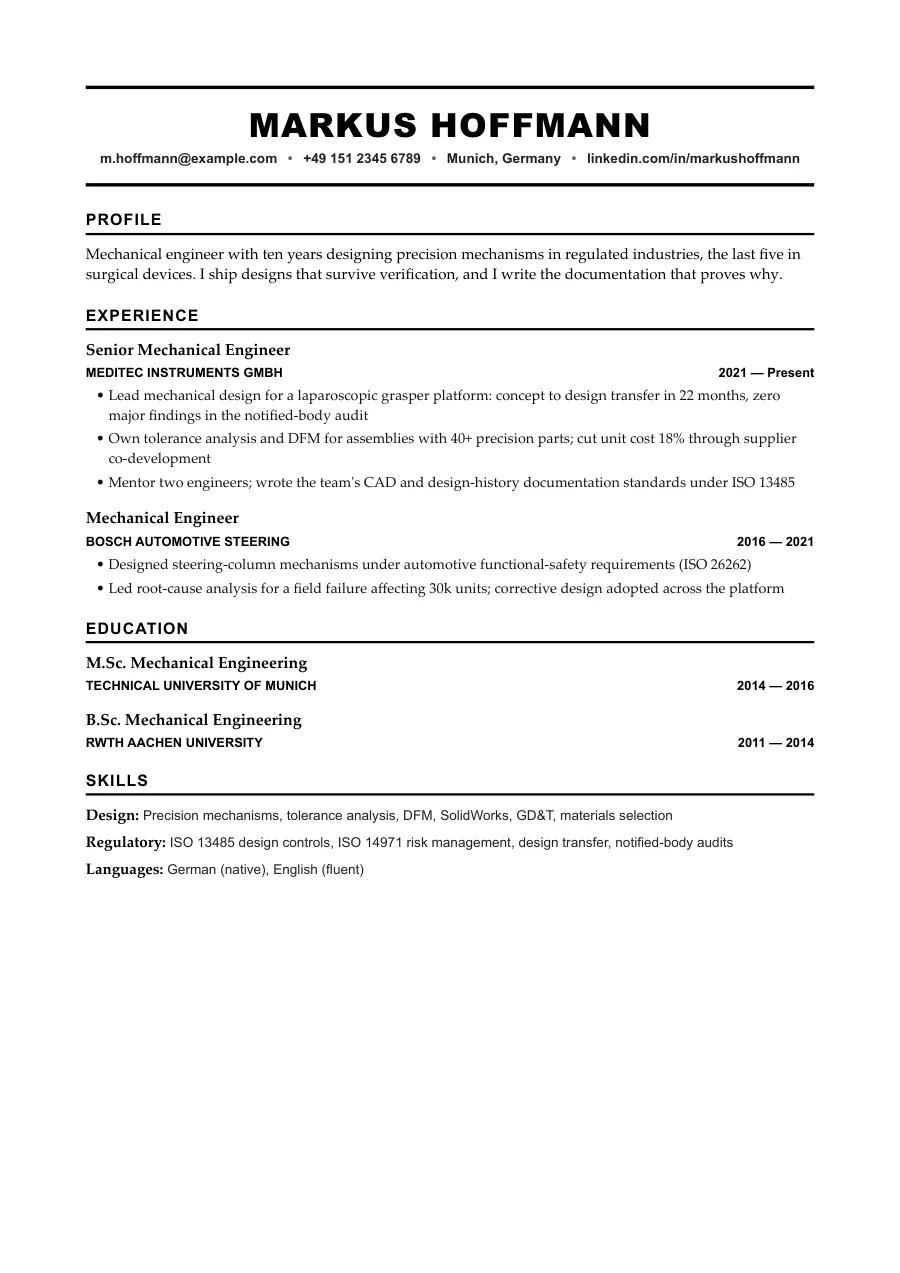 Markus's resume — document preview, page 1