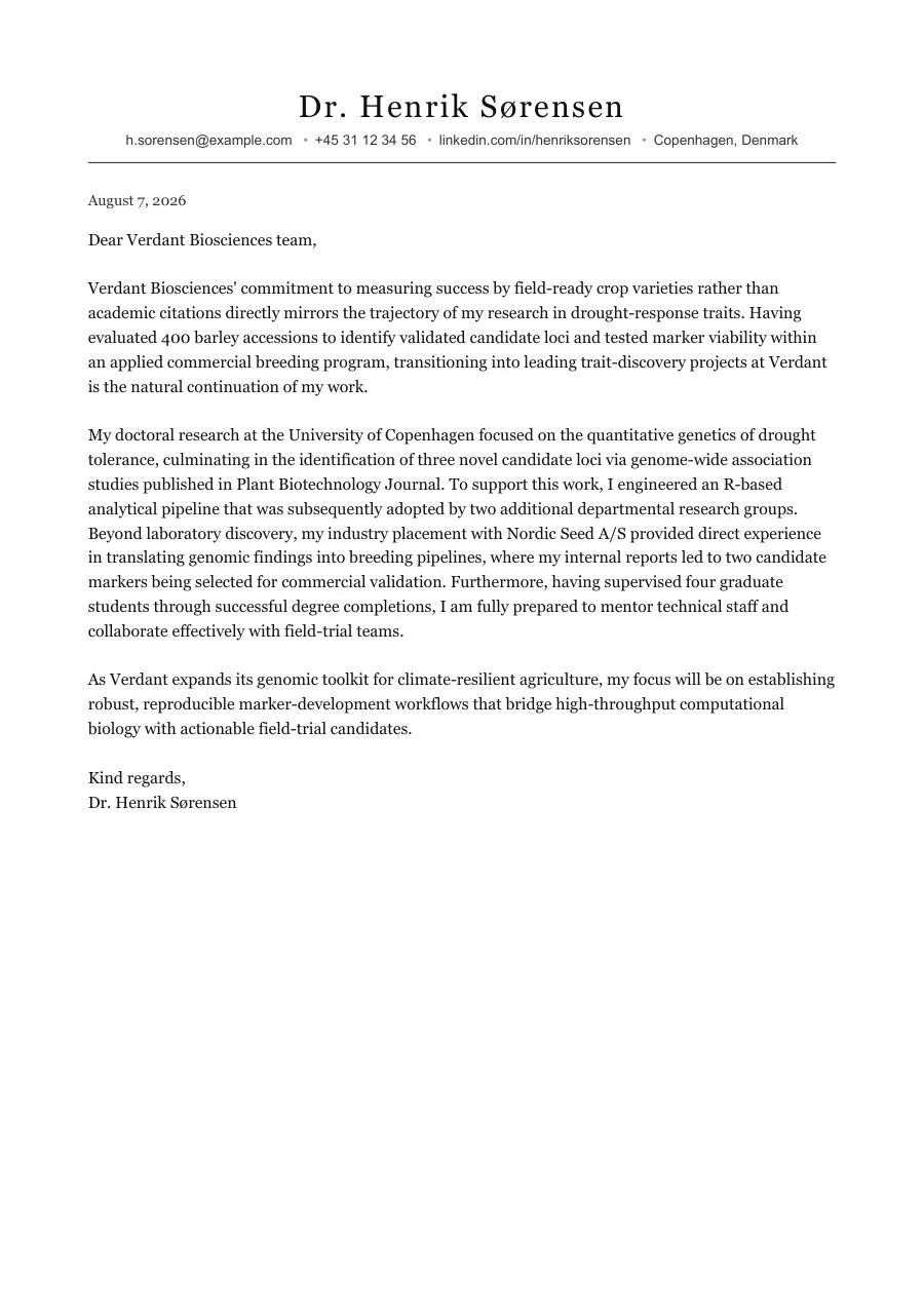 Henrik's cover letter — document preview, page 1