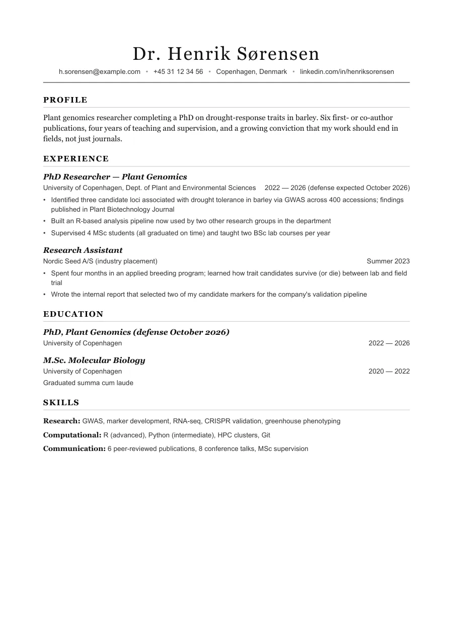 Henrik's resume — document preview, page 1