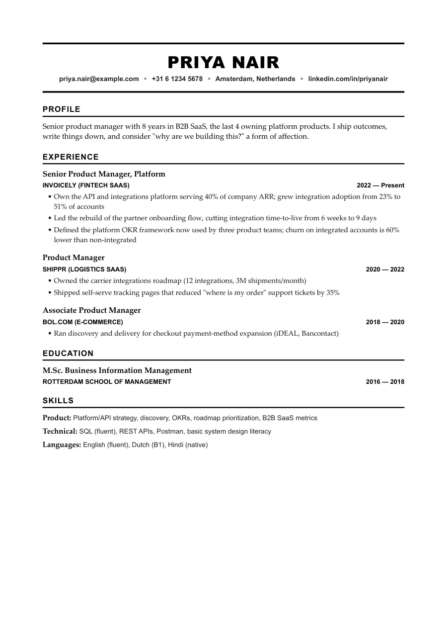 Priya's resume — document preview, page 1