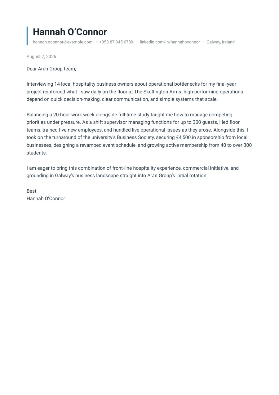 Hannah's cover letter — document preview, page 1