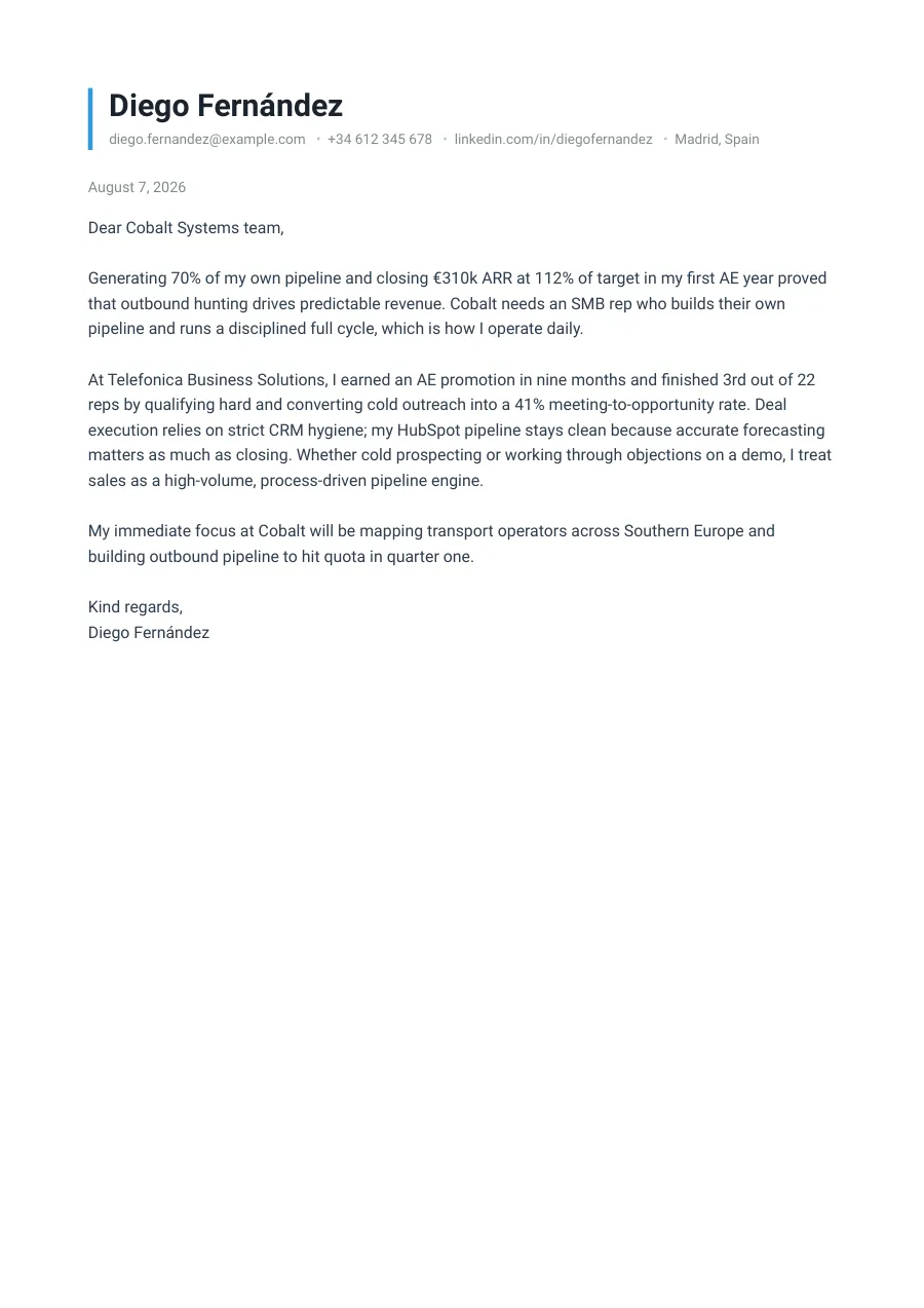 Diego's cover letter — document preview, page 1