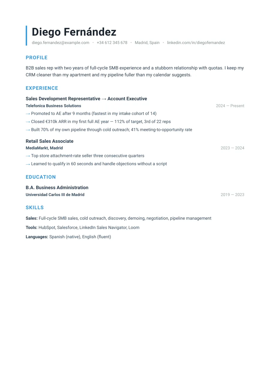 Diego's resume — document preview, page 1