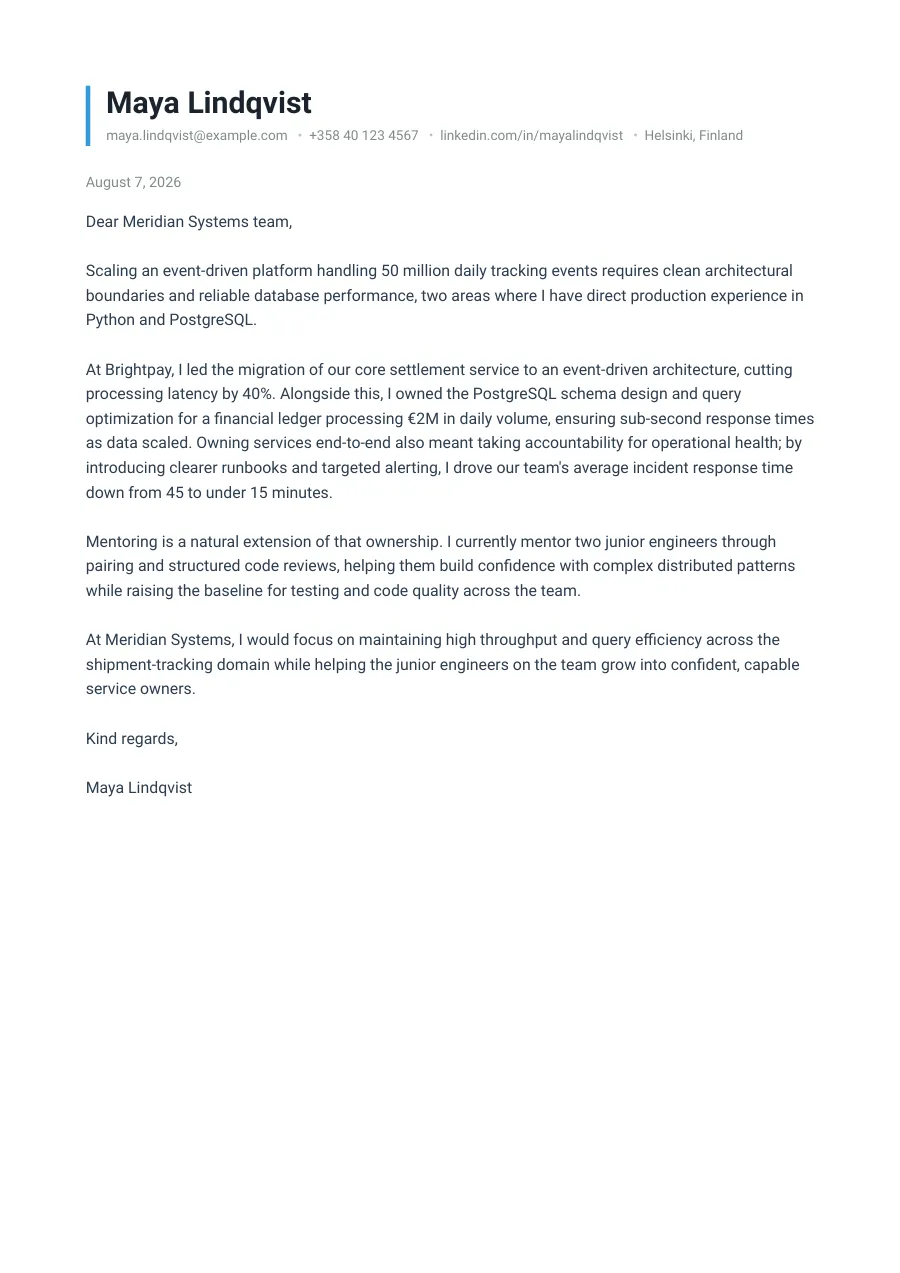 Maya's cover letter — document preview, page 1