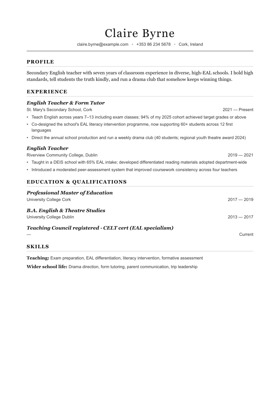 Claire's resume — document preview, page 1